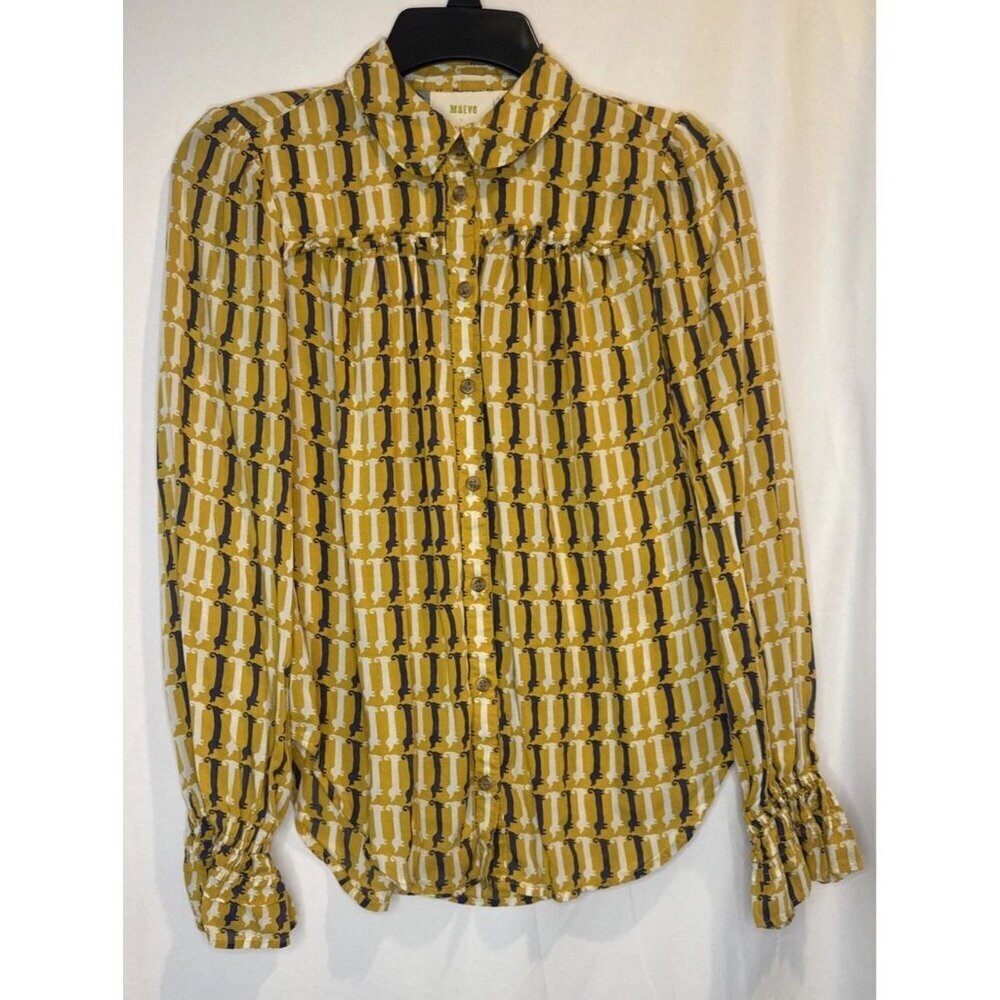 Anthropologie Maeve Fredericka Dachshund Dog Button Up Modal Blouse Top Sz 2
